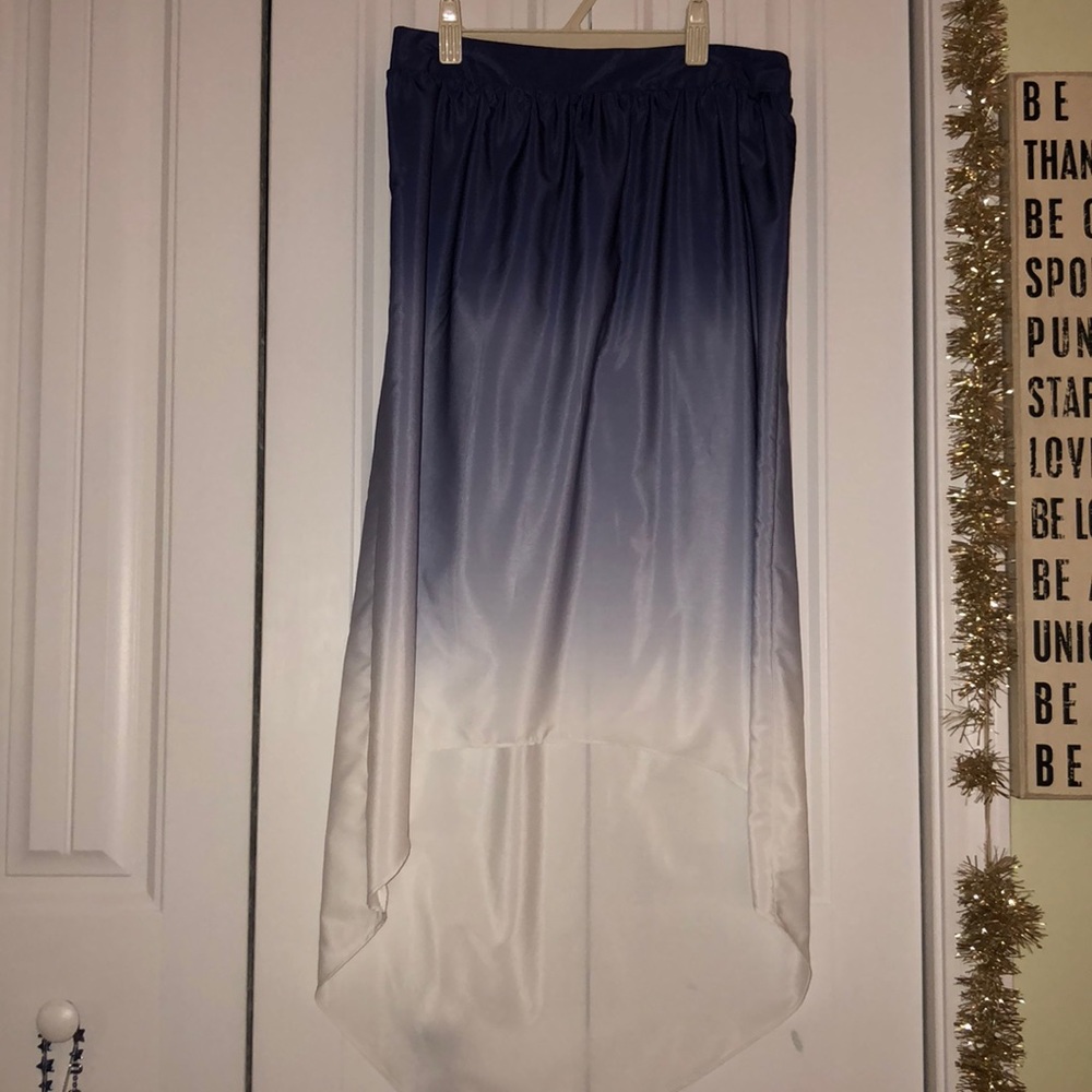 Indigo and White Ombre High Low Skirt